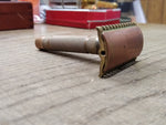Vtg 1930's Gillette 3 Piece Gold Tech Fat Handle Double Edge Safety Razor USA!