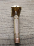 Vtg 1930's Gillette 3 Piece Gold Tech Fat Handle Double Edge Safety Razor USA!