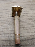 Vtg 1930's Gillette 3 Piece Gold Tech Fat Handle Double Edge Safety Razor USA!