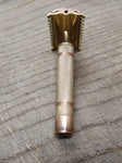 Vtg 1930's Gillette 3 Piece Gold Tech Fat Handle Double Edge Safety Razor USA!