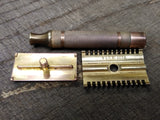 Vtg 1930's Gillette 3 Piece Gold Tech Fat Handle Double Edge Safety Razor USA!