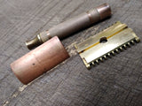 Vtg 1930's Gillette 3 Piece Gold Tech Fat Handle Double Edge Safety Razor USA!