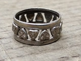 Vtg Antique 925 Sterling Silver Hearts Band Ring Size 7.75 Tested!