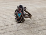 Vtg G&S 925 Sterling Silver Turquoise & Red Coral Hearts Ring Size 7.50 Tested!