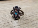 Vtg G&S 925 Sterling Silver Turquoise & Red Coral Hearts Ring Size 7.50 Tested!