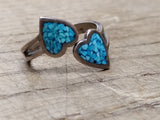 Vtg 925 Sterling Silver Turquoise Hearts Bypass Ring Size 7 Tested!