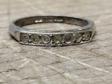 Vtg 925 Sterling Silver Ring w/7 Round Clear Unknown Stones Size 8 Tested!