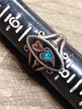 Vtg G&S 925 Sterling Silver Turquoise & Red Coral Hearts Ring Size 7.50 Tested!