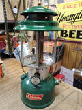 Vtg 1970 Coleman 220F 2 Mantle Gas Lantern Pyrex Globe w/Lantern Hanger Orig Box