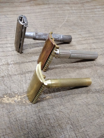 Vtg 3 Pc Gillette Safety Razor Lot 1970 Flare Tip Super Speed TTO 2-3 Pc Razors