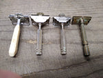 Vtg 4 Pc Gem Safety Razor Lot 1 White Handle 2 Juniors 1 Micromatic Brooklyn NY
