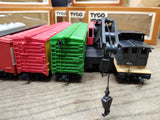 Vtg Tyco HO Scale Santa Fe Diesel Engine 6 Train Cars w/Crane Maintenance Works!