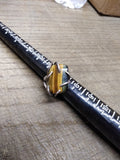 Vtg 925 Sterling Silver Large Tiger's Eye Stone Ring Size 7 Adjustable Nice!