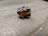 Vtg 925 Sterling Silver Large Tiger's Eye Stone Ring Size 7 Adjustable Nice!