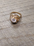 Vtg Gold Over 925 Sterling Silver CZ Center Stone & Baguette Ring Size 6.75 Nice