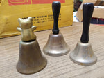 Vtg 3 Piece Brass Teddy Bear and School Bell Lot with Strikers Sounds Great!