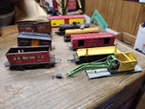 Vtg 9 Piece S Gauge American Flyer Trains Parts Repair Lot Crane Tanker Log Milk
