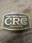 Vtg CRC High Performance Chemicals Brass Belt Buckle 3.5" Dynabuckle Provo Utah