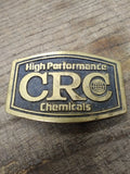 Vtg CRC High Performance Chemicals Brass Belt Buckle 3.5" Dynabuckle Provo Utah