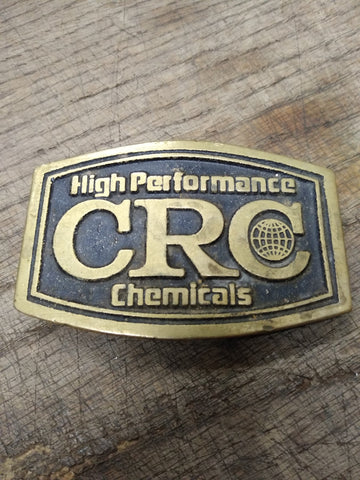 Vtg CRC High Performance Chemicals Brass Belt Buckle 3.5" Dynabuckle Provo Utah