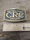 Vtg CRC High Performance Chemicals Brass Belt Buckle 3.5" Dynabuckle Provo Utah