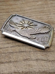 Vtg Eagle Sun Mountains Trees Brass Belt Buckle 3.5"