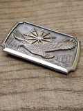 Vtg Eagle Sun Mountains Trees Brass Belt Buckle 3.5"