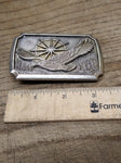 Vtg Eagle Sun Mountains Trees Brass Belt Buckle 3.5"