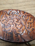 Vtg 1987 Stamped Oval Fireman Saving Girl Leather Belt Buckle 3.25"