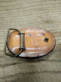 Vtg 1987 Stamped Oval Fireman Saving Girl Leather Belt Buckle 3.25"