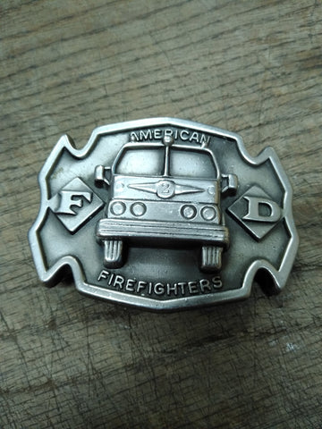 Vtg American Firefighters Emblem FD 2 Fire Truck MBCI Belt Buckle 3.25" Sharp!