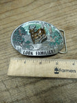 Vtg C+J Inc White Tail Buck Look Familiar? Colored Enamel Belt Buckle 3.5" Sharp