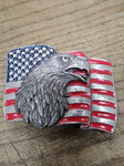 Vtg 1990 Siskiyou USA Flag and Eagle Red and Blue Enamel Belt Buckle 3.25" Sharp