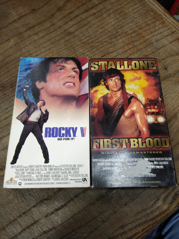 Vtg 2 Pc VHS Movie Tape Lot Rocky V 1990 Stallone First Blood 1982