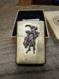 1995 Zippo Marlboro Country Store Bronco Solid Brass Gold Insert Lighter w/Box!