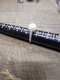 Vtg Women's IPS 925 Sterling Silver Ring w/10mm Pearl 8 Clear Stones Sz 7.5 Nice