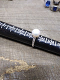Vtg Women's IPS 925 Sterling Silver Ring w/10mm Pearl 8 Clear Stones Sz 7.5 Nice