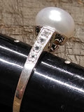 Vtg Women's IPS 925 Sterling Silver Ring w/10mm Pearl 8 Clear Stones Sz 7.5 Nice