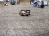 Vtg Womens 925 Sterling Silver & Gold Plated Ring 11 Clear Stones Size 7.25 Nice