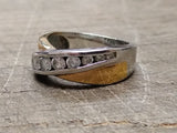 Vtg Womens 925 Sterling Silver & Gold Plated Ring 11 Clear Stones Size 7.25 Nice