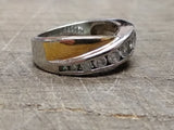 Vtg Womens 925 Sterling Silver & Gold Plated Ring 11 Clear Stones Size 7.25 Nice