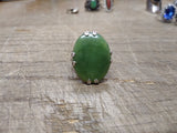 Vtg Women's 925 Sterling Silver Ring w/Large Jade Green Cabochon Size 7 Nice