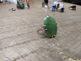 Vtg Women's 925 Sterling Silver Ring w/Large Jade Green Cabochon Size 7 Nice