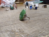 Vtg Women's 925 Sterling Silver Ring w/Large Jade Green Cabochon Size 7 Nice