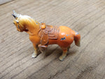 Vtg Diecast Metal Painted Horse with Fancy Saddle and Stirrups 2.5"