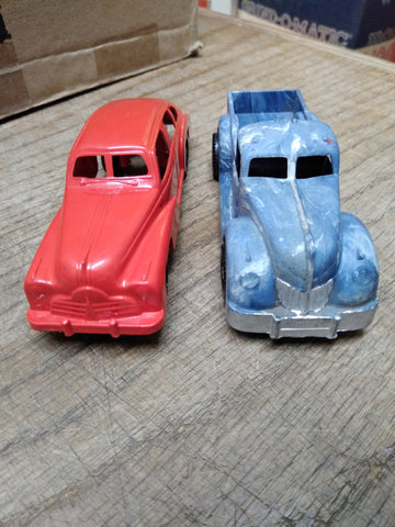 Vtg Ideal Hard Plastic 4 Door Coup and #4 Pickup Truck Lot Made In THE USA!