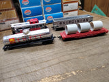 Vtg 4 Pc HO Scale TYCO Lot Silver Streak Caboose Tanker Flat Car Hopper w/Boxes