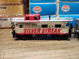 Vtg 4 Pc HO Scale TYCO Lot Silver Streak Caboose Tanker Flat Car Hopper w/Boxes