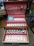 Vtg 54 Pc Community Silver Plated Flatware Set South Seas Pattern w/Wooden Case!