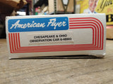 American Flyer Lionel Train S Gauge C & O Lighted Observation Car 6-48903 Minty
